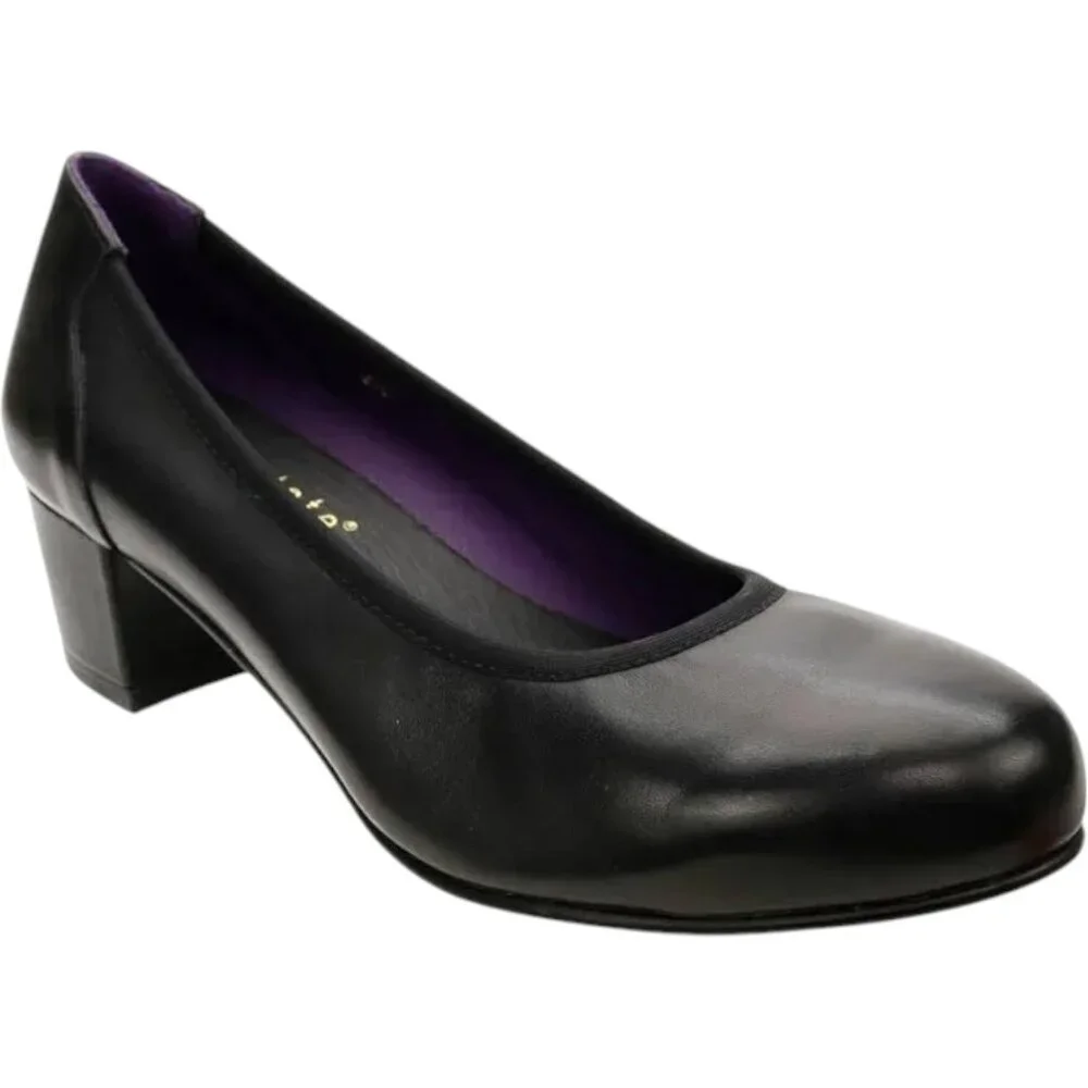 David Tate Simona Block Heel Leather Pumps - Black - 10 Wide